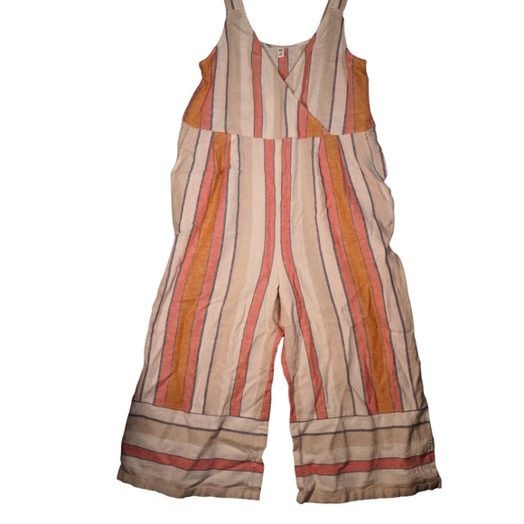 BP Jumpsuit Womens M Ivory Striped Wide Leg Pockets Linen Blend Gauzy Beachy - Picture 2 of 11